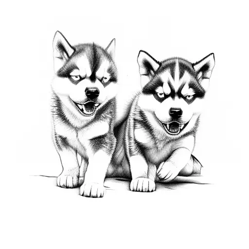 two husky puppies playing together. one of them is male and the other is female tattoo design idea