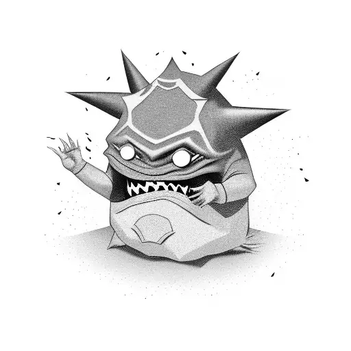 Gengar with open mouth and purple smoke around tattoo design idea
