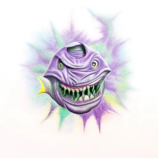 Gengar with open mouth and purple smoke around tattoo design idea
