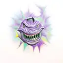 Gengar with open mouth and purple smoke around tattoo design idea