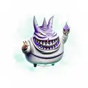 Gengar with open mouth and purple smoke around tattoo design idea
