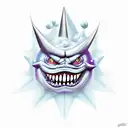Gengar with open mouth and purple smoke around tattoo design idea