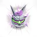 Gengar with open mouth and purple smoke around tattoo design idea