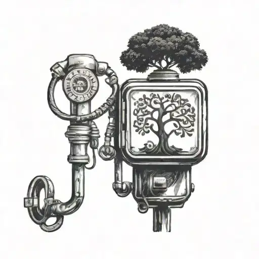 A gas pump nozzle morphing into a tree of life symbolizing the journey of life with meaning and purpose tattoo design idea