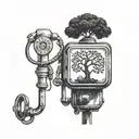 A gas pump nozzle morphing into a tree of life symbolizing the journey of life with meaning and purpose tattoo design idea
