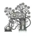A gas pump nozzle morphing into a tree of life symbolizing the journey of life with meaning and purpose tattoo design idea