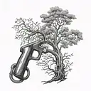 A gas pump nozzle morphing into a tree of life symbolizing the journey of life with meaning and purpose tattoo design idea