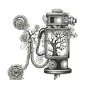 A gas pump nozzle morphing into a tree of life symbolizing the journey of life with meaning and purpose tattoo design idea