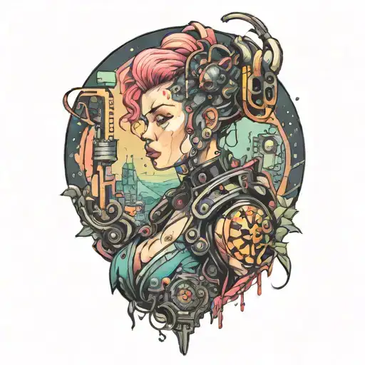 cyberpunk inspired tattoo lady  tattoo design idea