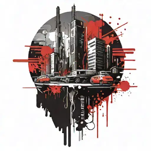 cyberpunk cityscape tattoo design idea