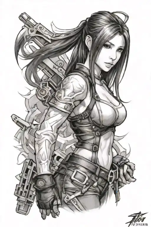 tifa from final fantasy realism portrait tattoo design idea