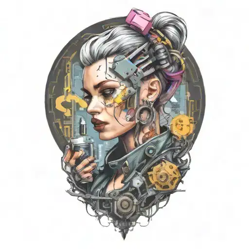 cyberpunk inspired tattoo lady  tattoo design idea