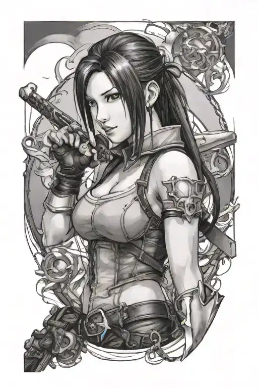 tifa from final fantasy realism portrait tattoo design idea