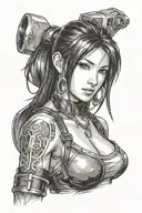 tifa from final fantasy realism portrait tattoo design idea