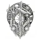 cyberpunk cityscape tattoo design idea