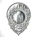 cyberpunk cityscape tattoo design idea