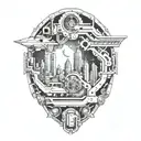 cyberpunk cityscape tattoo design idea