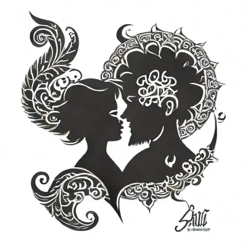 symbols for a daughter named Gül and a son named Ali Eren, small, black and white,  tattoo design idea