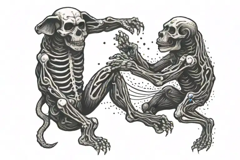 A wrestling match between two skeleton dogs tattoo design idea