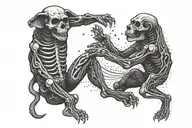 A wrestling match between two skeleton dogs tattoo design idea