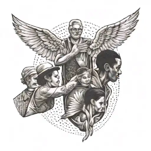 Social worker helping diverse group of people tattoo design idea