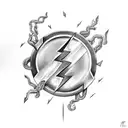 thor's hammer surrounded by lightning bolts in black and white tattoo design idea