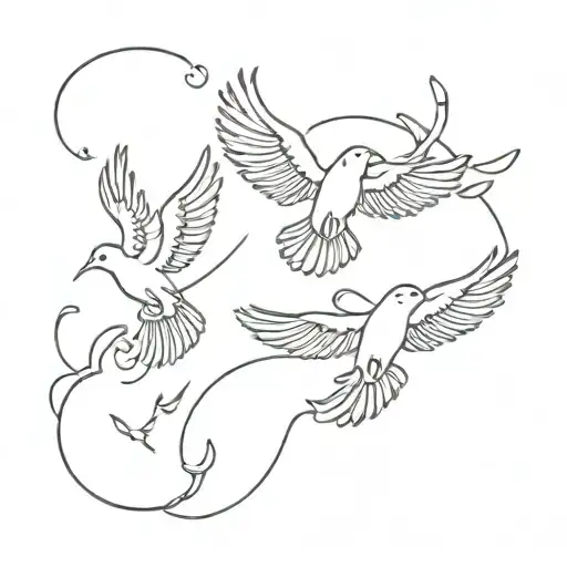 sun and three doves flying tattoo design idea