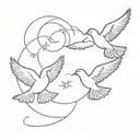 sun and three doves flying tattoo design idea
