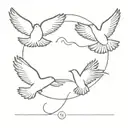 sun and three doves flying tattoo design idea