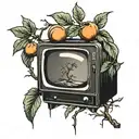 broken tv with a peach tree growing out of it  tattoo design idea