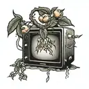 broken tv with a peach tree growing out of it  tattoo design idea