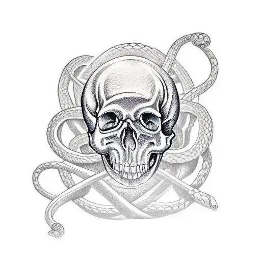 emotional meaning half sleeve shoulder tattoo with a small skull with snakes intertwined in and around the skull. some r tattoo design idea