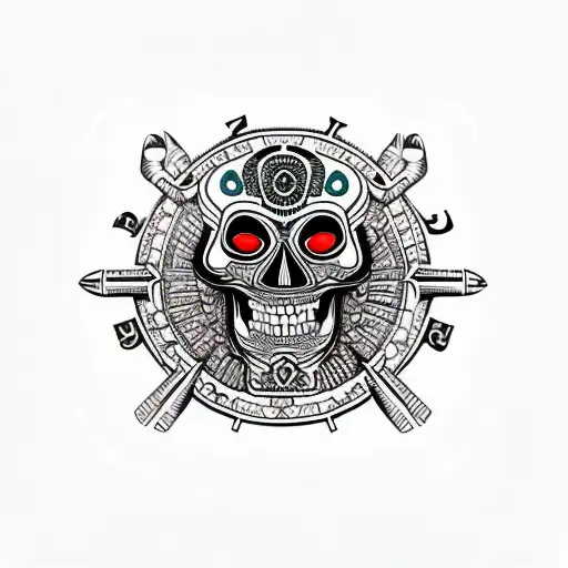 aztec calendar skull master of death  tattoo design idea