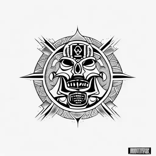 aztec death head brutal fear tattoo design idea