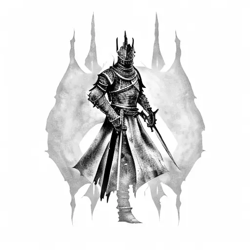dark souls style in sorrowful and lonely atmospere tattoo design idea