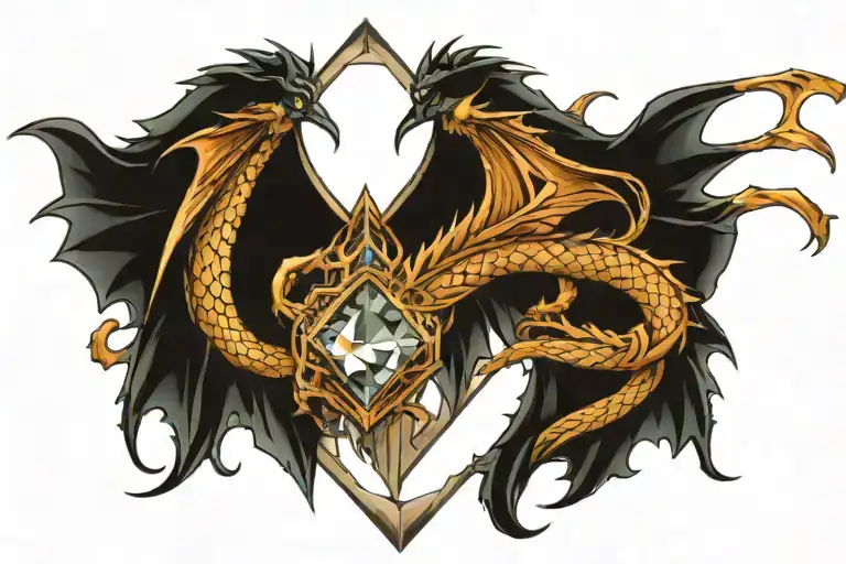 a dragon wrapped evenly around a diamond  tattoo design idea