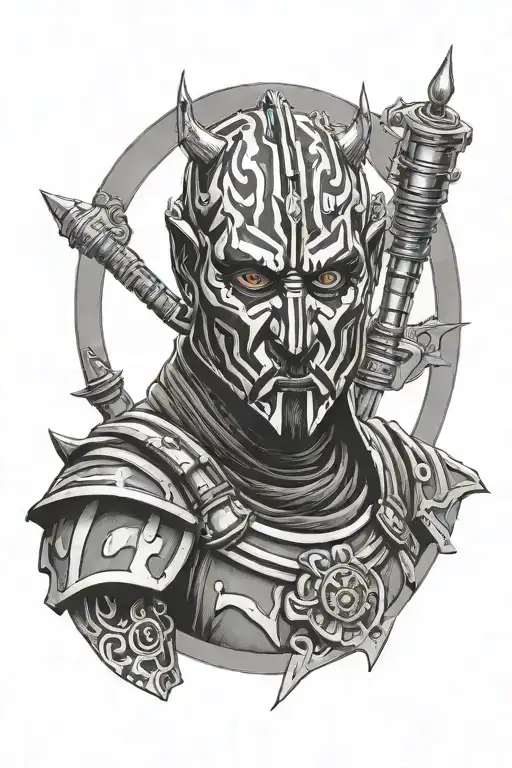 darth maul and star wars aith empire symbol mixed with ancient armour.  tattoo design idea