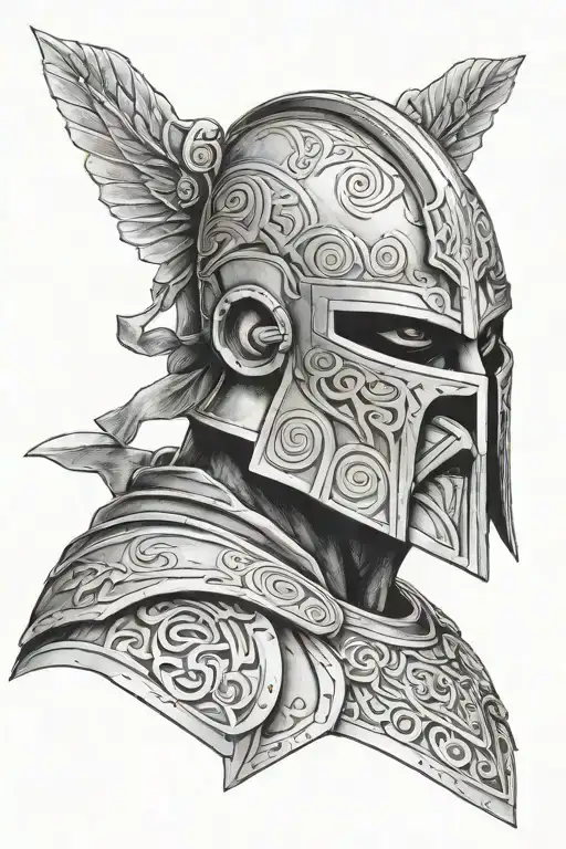 greek style hoplite shoulder armour, frost/ ice style mixed with darth maul elements tattoo design idea
