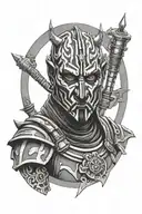 darth maul and star wars aith empire symbol mixed with ancient armour.  tattoo design idea