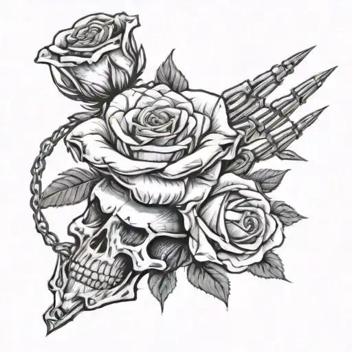skeleton hand holding a rose with barb wire halo tattoo design idea
