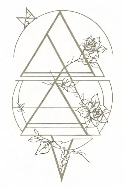 three triangles, biblical flowers intertwined, YHWH written tattoo design idea