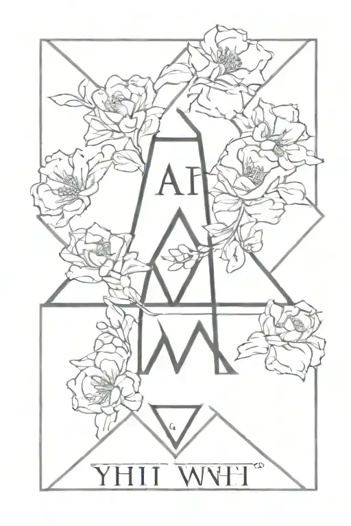 yhwh name, 3 traingles, flowers growing tattoo design idea