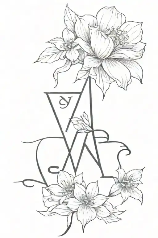 yhwh name written, 3 traingles, flowers tattoo design idea