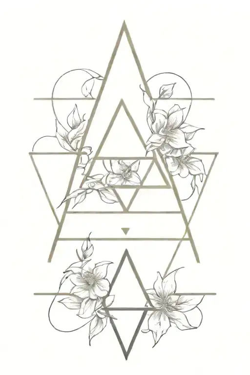 three triangles, biblical flowers, YHWH written tattoo design idea