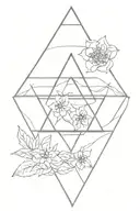 three triangles, biblical flowers intertwined, YHWH written tattoo design idea