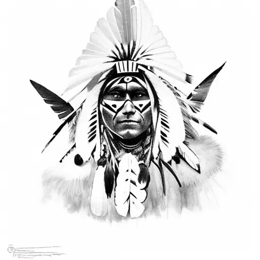 face covered indigenous warrior tattoo design idea
