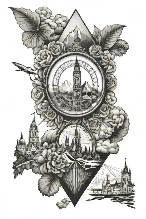 zugspitze mountain, munich, london eye tattoo design idea