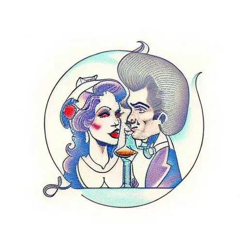 woman and man in bar drinking tattoo design idea