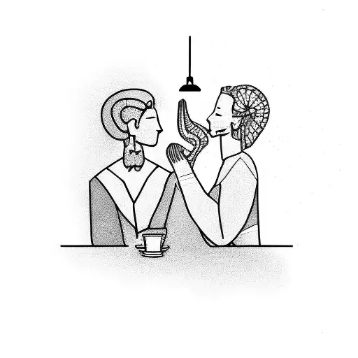 a woman and a man sits at a bar tattoo design idea