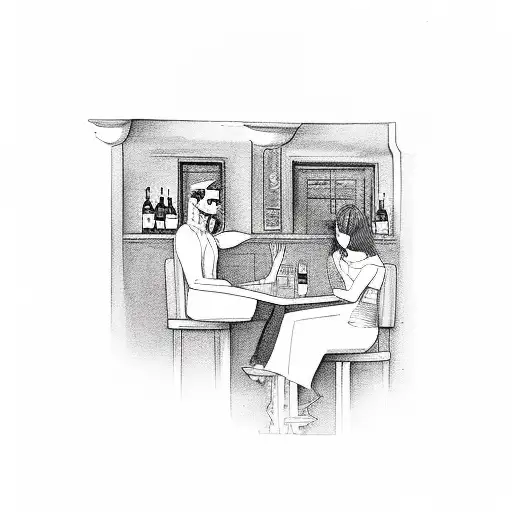 a woman and a man sits at a bar tattoo design idea